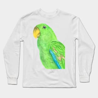 Green watercolor eclectus parrot - bird painting portrait Long Sleeve T-Shirt